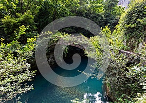 A stone bridge across the river at the Lingfeng Area of Mount Yandang in Yueqing, Zhejiang