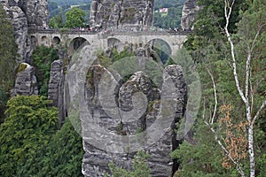 Stone bridge in Bastei rock formation, Saxon Switzerland National Park, Germany