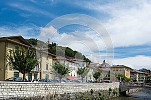 Stone bridge in the Borgo Valsugana , a village in the Italian Alps