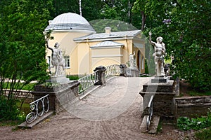 Stone bridge with centaurs in the Park of Peterhof near Saint Petersburg