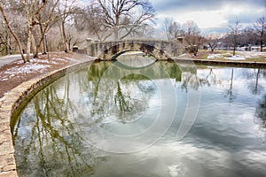 The stone bridge at Freedom Park in Charlotte, NC