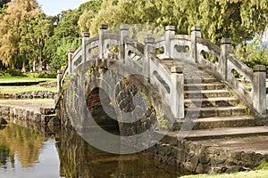 Stone bridge in a Japanese garden, Hawaii