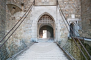 Stone bridge in medieval Kreuzenstein castle in Leobendorf village photo