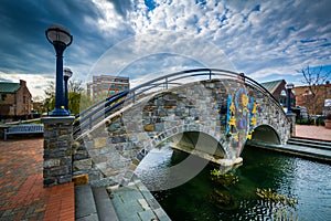 Stone bridge over Carroll Creek, in Frederick, Maryland.