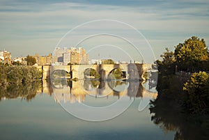 Stone Bridge over Ebro in Zaragoza. Aragon, Spain photo