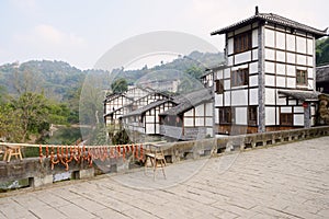 Stone bridge over river in ancient town