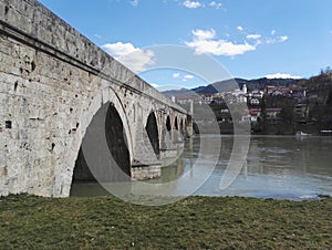 Stone bridge over river Drina in Visegrad, Bosnia and Herzegovina