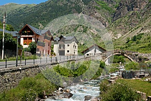 Stone bridge over river Escrita Catalonia Spain