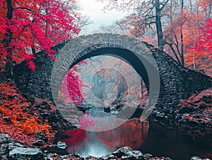 Stone Bridge Over River Forest