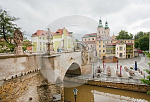 Stone bridge over the river near the old town churches