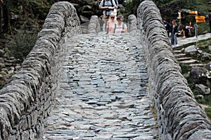 Stone bridge Ponte dei salti in Lavertezzo, Verzasca Valley, Ticino, Switzerland