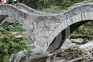 Stone bridge Ponte dei salti in Lavertezzo, Verzasca Valley, Ticino, Switzerland
