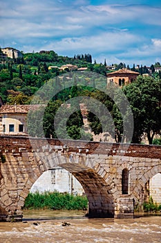 Stone bridge ponte petra over the adige river