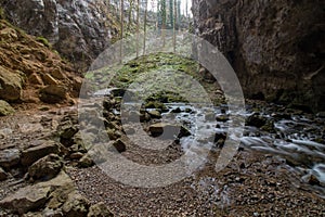 Stone bridge with Rak river in Rakov Å kocjan park