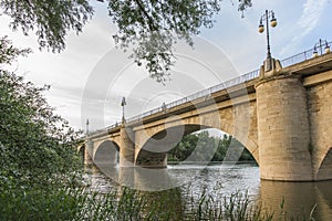 Stone Bridge or San Juan Ortega Bridge over the Ebro River, Logrono. Spain.