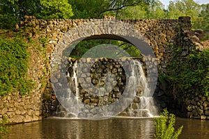 Stone Bridge and Waterfall in Reynolda Gardens