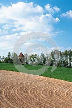 Stone building in a field