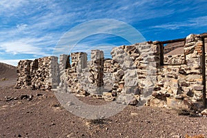 Stone building ruins at an abandoned lead mine near Bonnie Claire, Nevada, USA