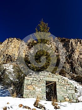 Stone building ruins in the remote mountings of Idaho