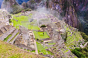 Stone buildings lost city of the Incas Machu Picchu