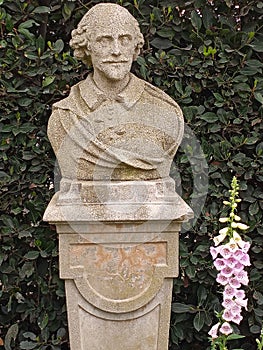 Stone bust of famed British playwright William Shakespeare.
