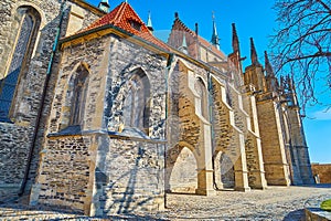 The stone buttresses of St Bartholomew Church, Kolin, Czech Republic