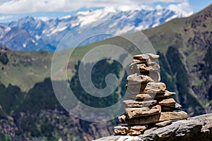 Stone cairn in Himalayas photo