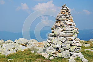Stone cairn on a mountain