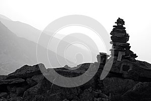 Stone cairn on a mountain