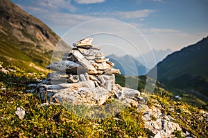 Stone cairn, pyramid, in Austria Alps