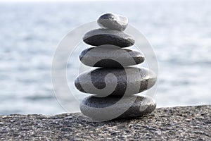 Stone cairn tower, poise stones