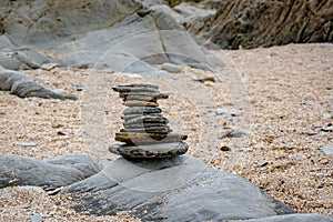 Stone cairns at Barricane Beach, Woolacombe, Devon