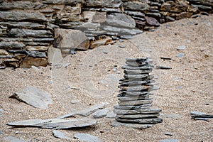 Stone cairns at Barricane Beach, Woolacombe, Devon