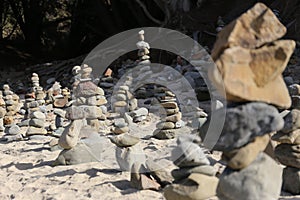 Stone Cairns on a Beach