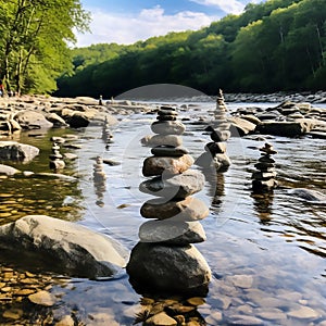 stone cairns that grace the river sides