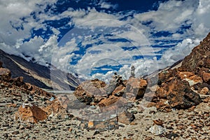 Stone cairns in Himalayas