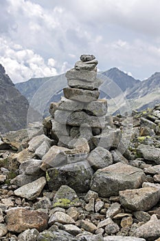 Stone cairns in Tatra mountains, Slovakia, harmony and balance under mount Rysy