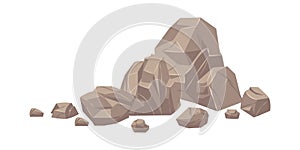 Stone. Cartoon heap of heavy cobbles. Solid natural building material or mountain landscape element. Pile from large and