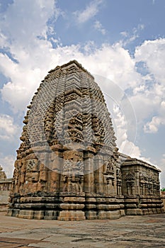 Stone carved ancient Virupaksha temple with intricate carvings a