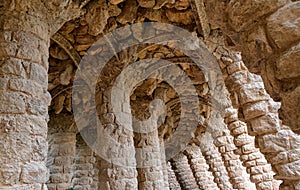 Stone carved columns, park Guell in Barcelona