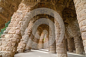 Stone carved columns at park Guell in Barcelona