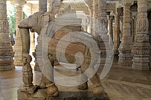 Stone carved elephant inside the Jain Temple of Ranakpur