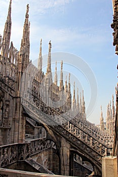 Stone-carved lace of sculptures and spires of the Cathedral, Milan, Italy