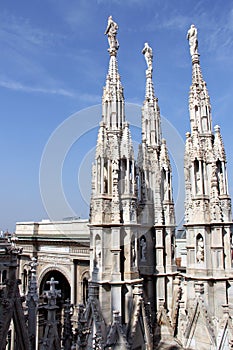 Stone-carved lace of sculptures and spires of the Cathedral, Milan, Italy