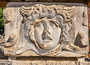 A stone-carved Medusa head from Didyma, Turkey