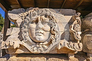 A stone-carved Medusa head from Didyma, Turkey