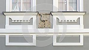 Stone carved relief of an eagle standing on coats of arms, Emmersdorf an der Danua, Austria