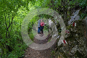 Stone carved tunnel in Nera Gorges Natural Park, Romania, Europe