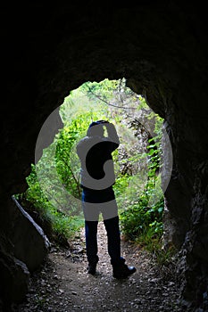 Stone carved tunnel in Nera Gorges Natural Park, Romania, Europe