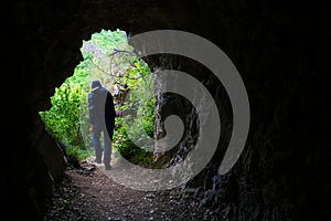 Stone carved tunnel in Nera Gorges Natural Park, Romania, Europe